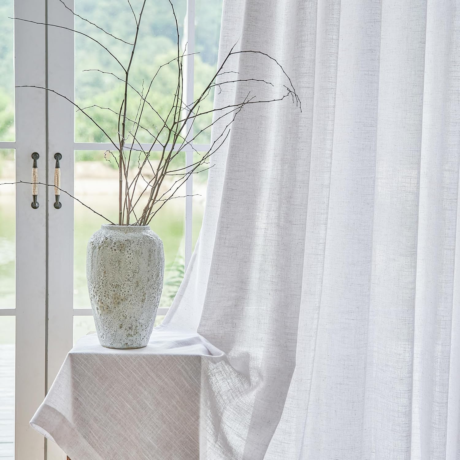HUTO Cortinas plisadas semitraslúcidas de 80 pulgadas de largo para sala de estar, comedor, color beige y blanco, cortinas plisadas para privacidad
