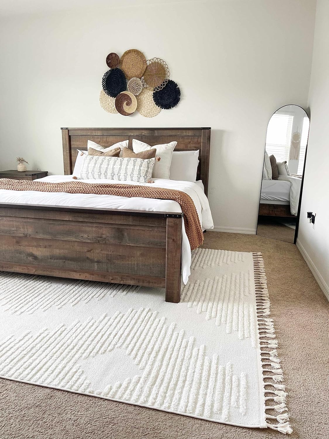 Hauteloom Noah Palimbang – Alfombra suave de pelo largo neutro para sala de estar, dormitorio, pelo de felpa alta y baja, estilo bohemio de granja,