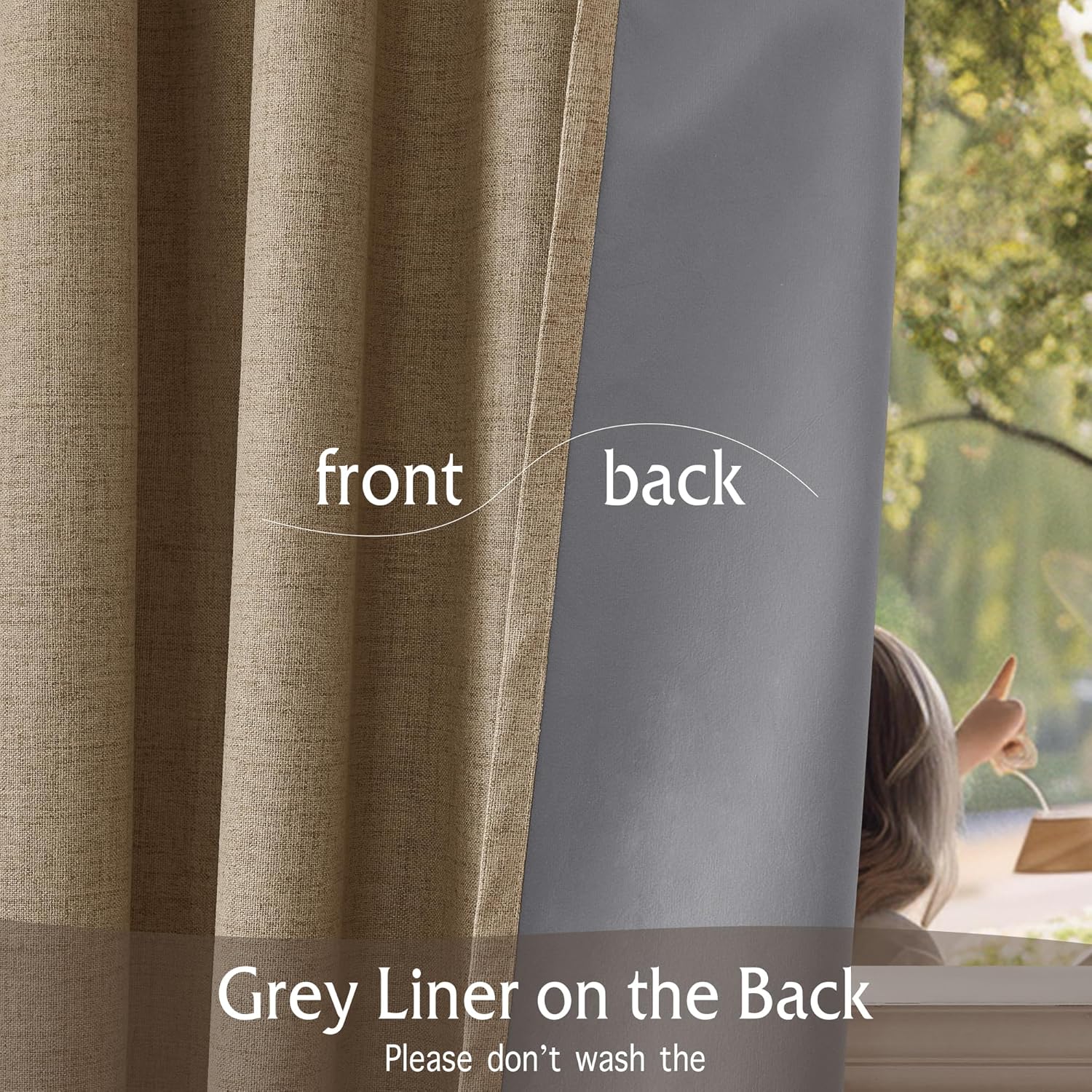 RYB HOME Cortinas opacas con textura de lino 100% para dormitorio, cortinas aislantes de ahorro de energía para sala de estar, comedor, patio,