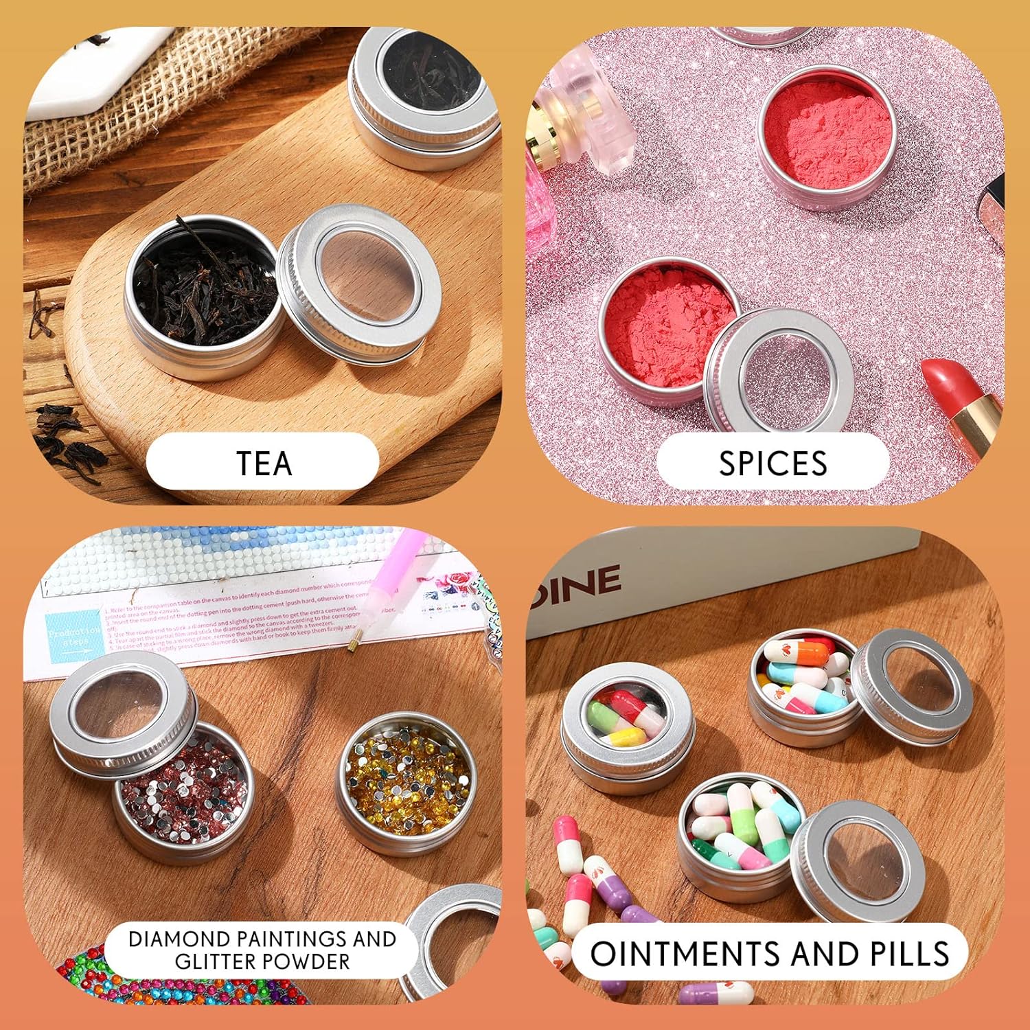 100 frascos de aluminio de 0.5 onzas de 0.5 onzas líquidas, recipientes recargables con tapa de rosca transparente, botella redonda para cosméticos,