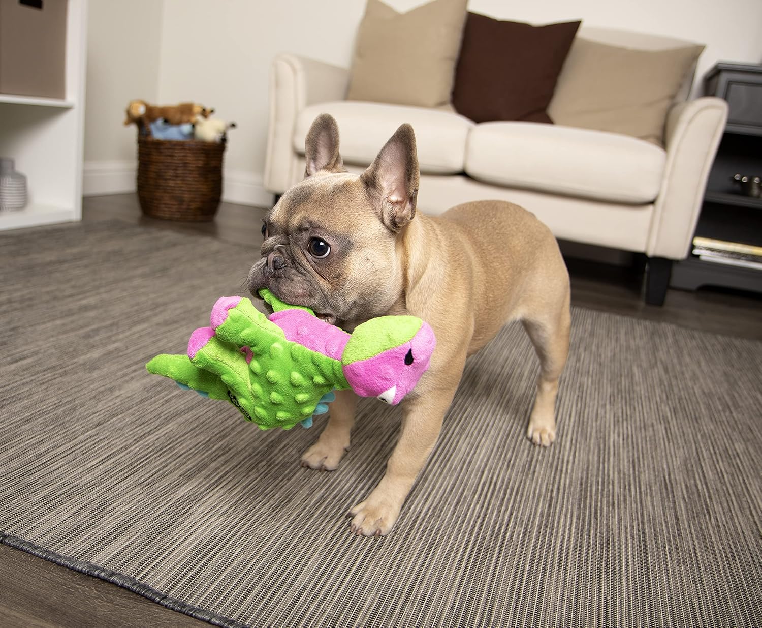 goDog Dinos Spike Squeaky – Juguete de peluche para perro, tecnología Chew Guard, verde, pequeño
