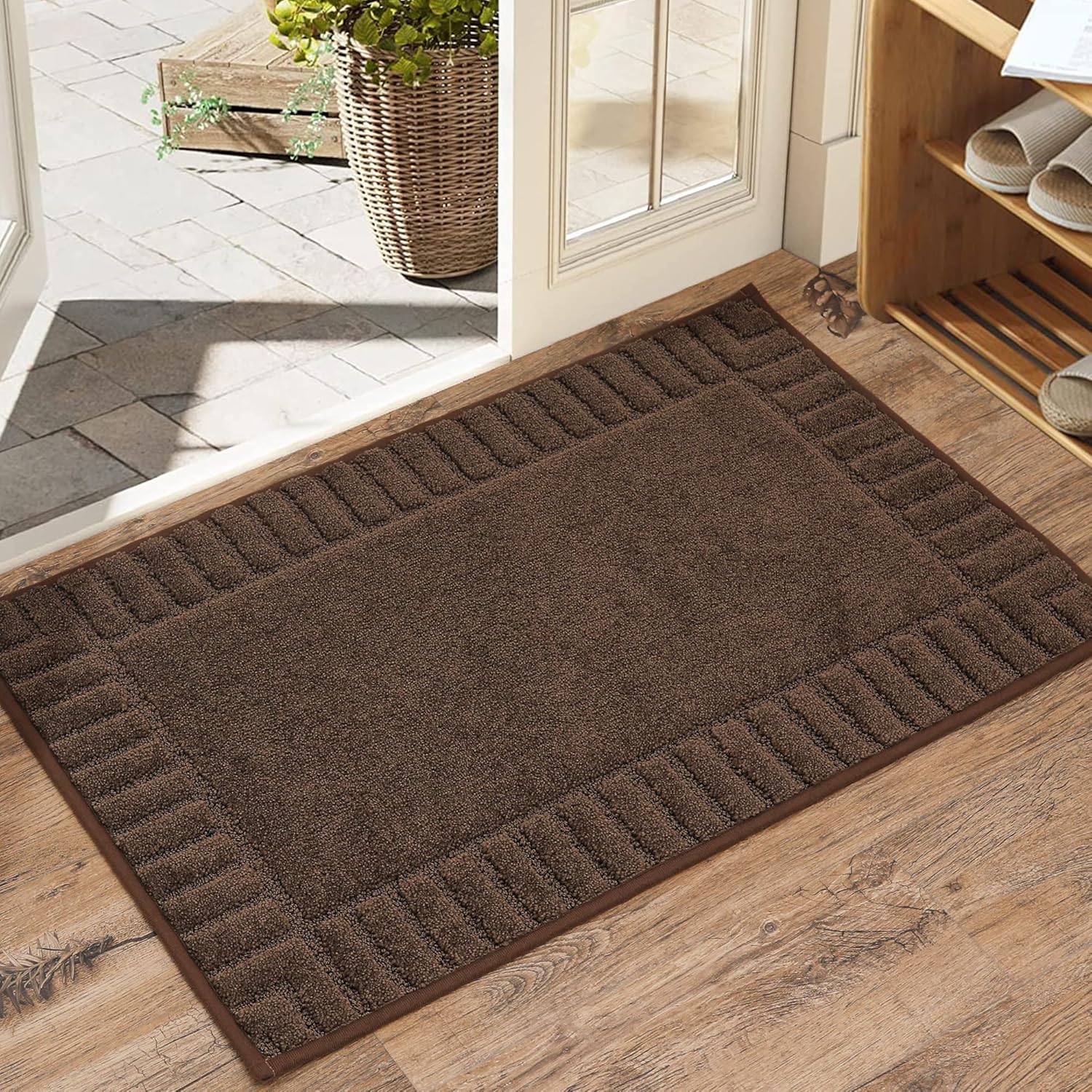 BEQHAUSE Tapete antideslizante para puerta delantera, lavable de bajo perfil, para la entrada de la puerta principal, tapete absorbente de