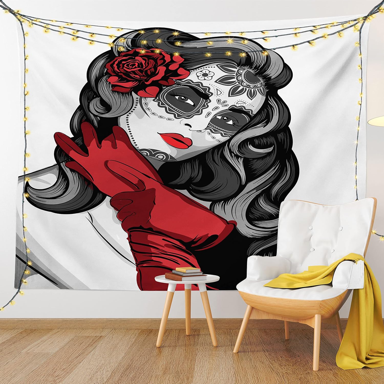 Ambesonne Tapiz de calavera, estilo mexicano con forma de azúcar, floral, malvado, gótico, arte muerto, latín, para colgar en la pared para