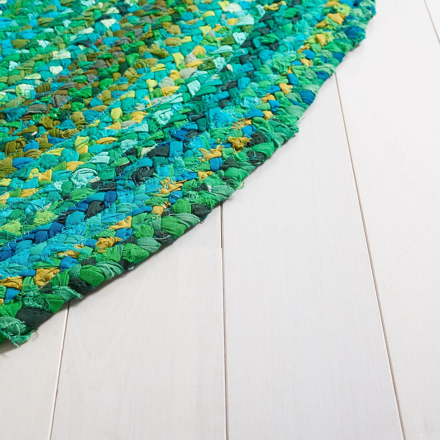 Safavieh Alfombra trenzada de la colección  3 x 5 pies, ovalada, verde, hecha a mano de algodón reversible, ideal para zonas de alto tráfico en sala