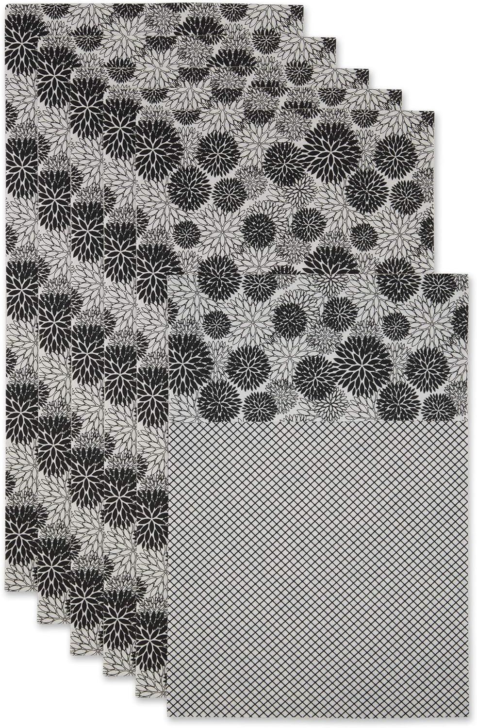 DII Colección de forros para refrigerador, no adhesivos, se pueden cortar para adaptar a su tamaño, 12 x 24pulgadas, diseño de dalias color negro, 6