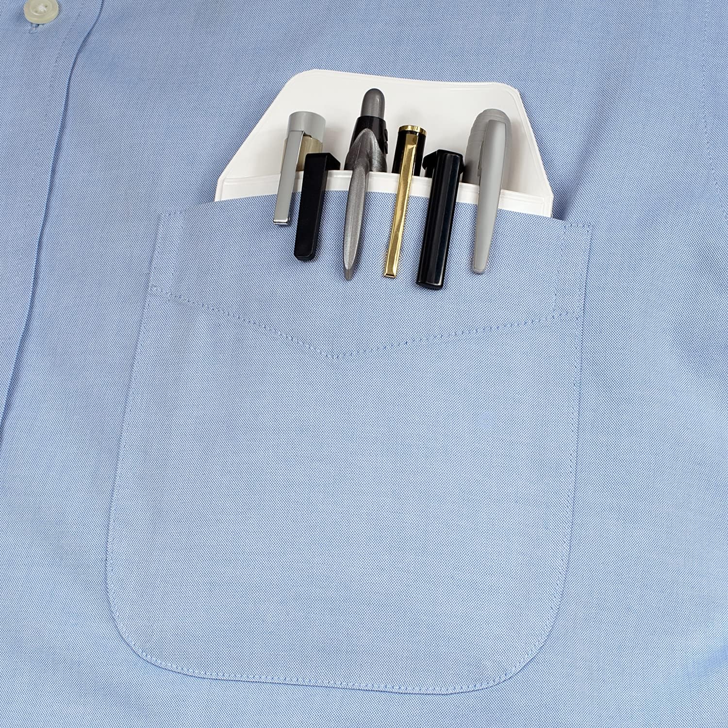 5 protectores de bolsillo gruesos sin solapa, color blanco plano, ideales para camisas y bolsillos delanteros de bata de laboratorio, para