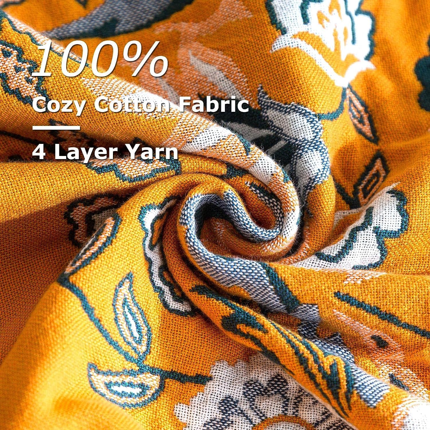 Manta bohemia para cama, 100 % algodón, ultra suave, rústico, decoración de granja, manta de verano, 60 x 80 pulgadas, para todas las estaciones,