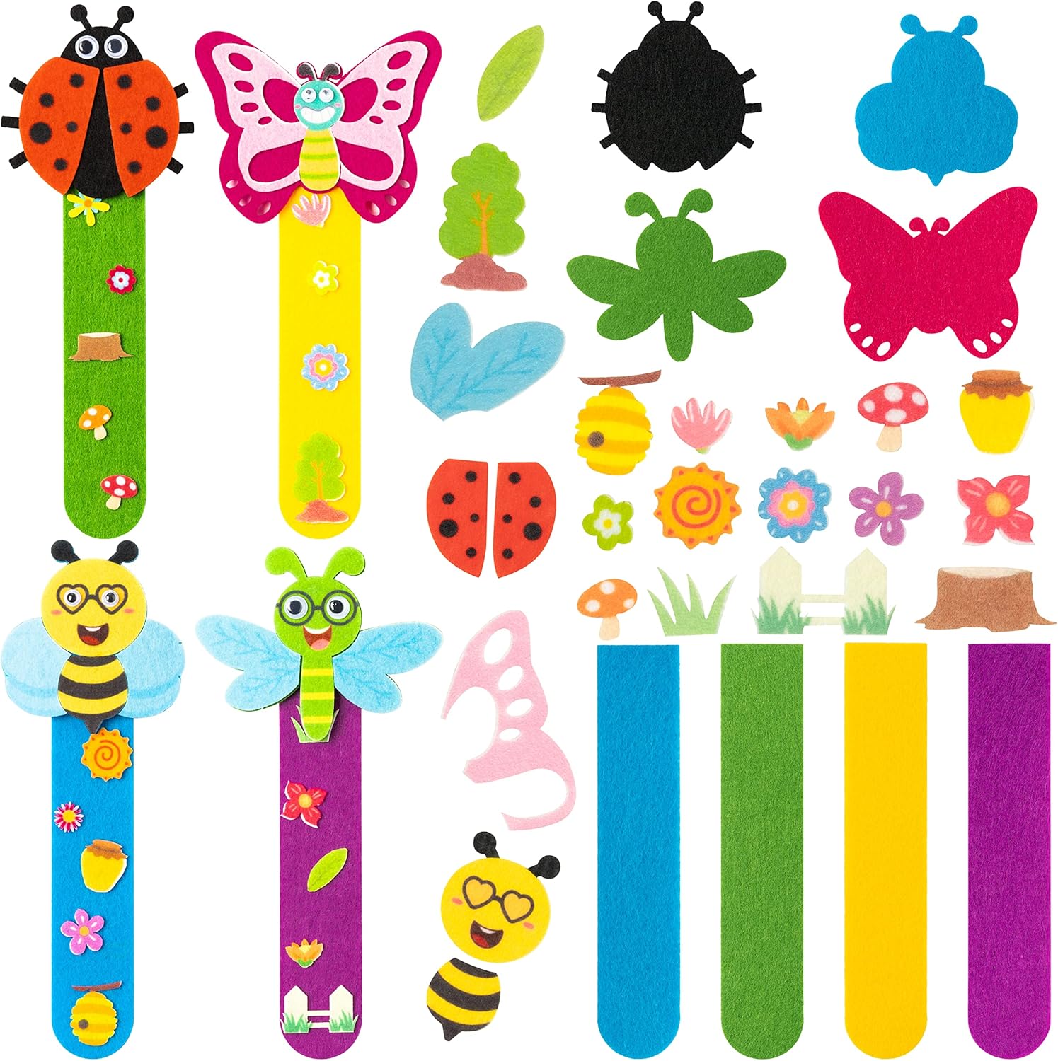 HubirdSall Paquete de 16 marcapáginas de fieltro de insectos primaverales, haz tus propios marcadores de insectos con mariquita de mariposa, abeja,