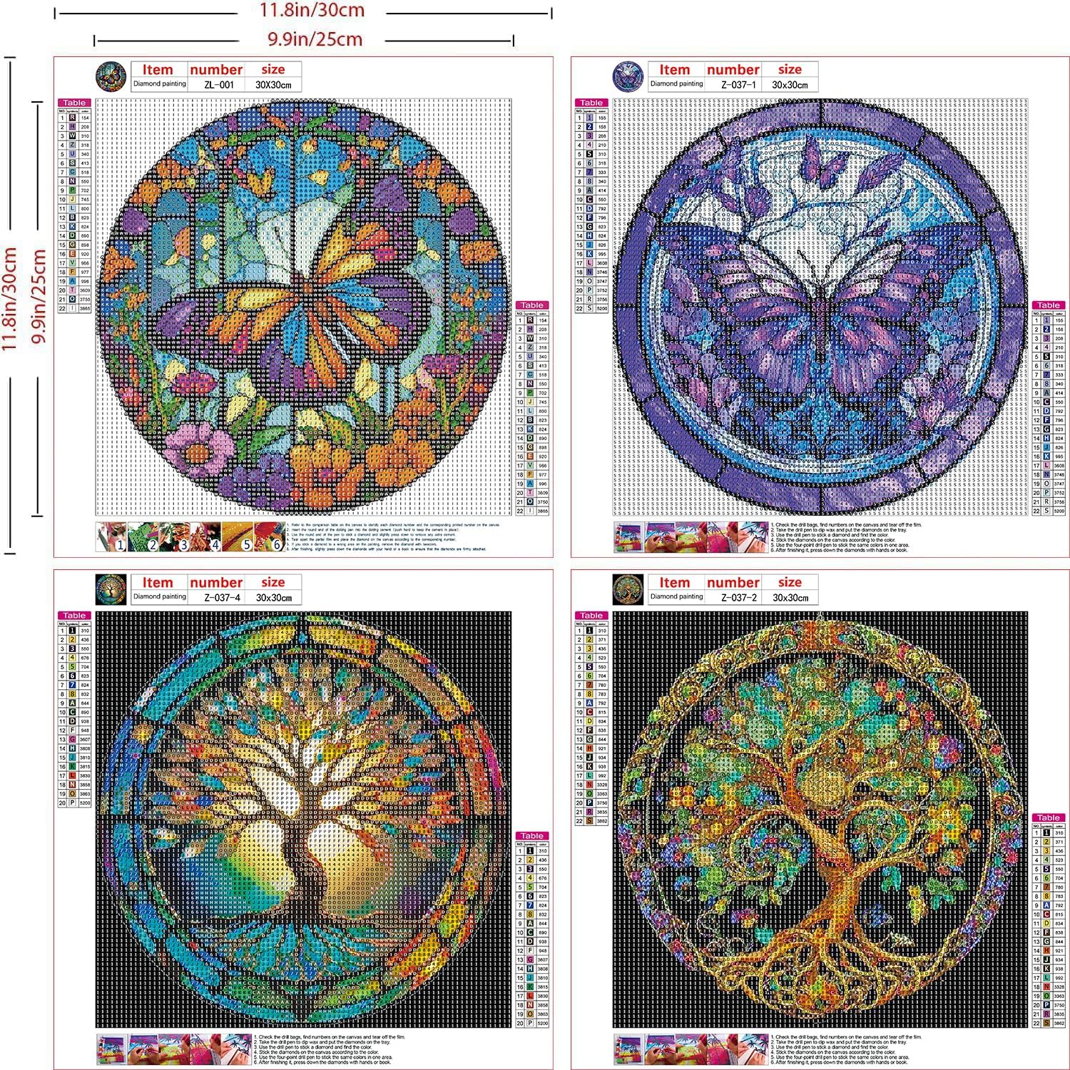 RYMILIE Kits de pintura de diamantes para adultos, paquete de 4 mariposas y el árbol de la vida, kit de arte de diamantes 5D para bricolaje,