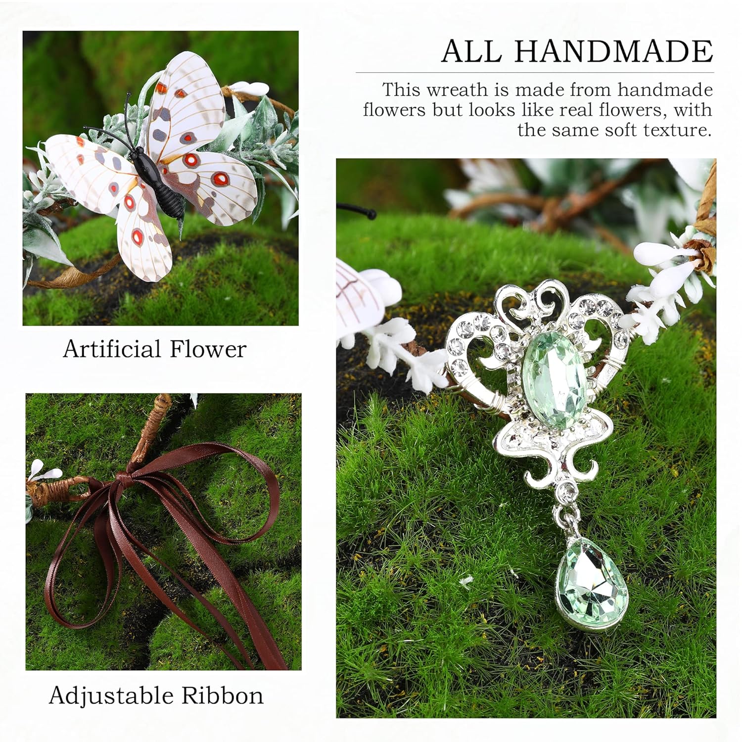 MOSTORY Handmade Woodland Elf Headpiece – Butterfly Fairy Crown Elven Flower Circlet Woodland Wreath Cosplay Accessory for Women Girls Princess