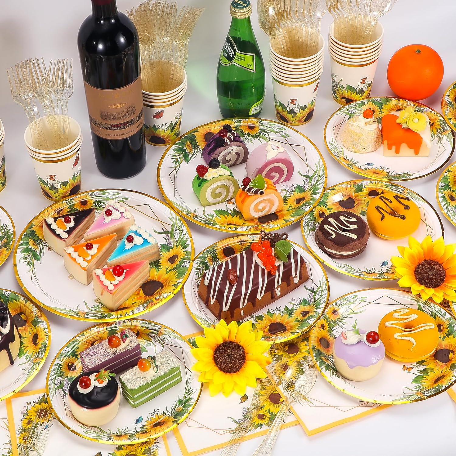 Suministros de fiesta de girasol, juego de platos y servilletas de girasol, platos desechables de girasol, tazas de fiesta, servilletas y cubiertos