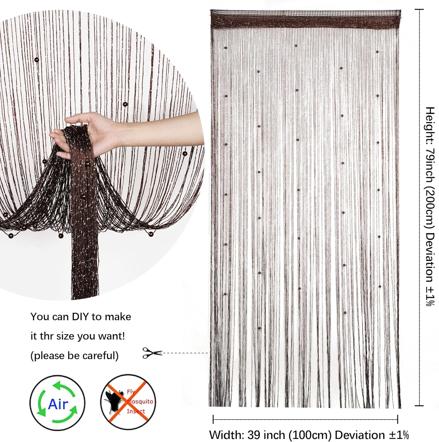 Vagasi Paquete de 2 cortinas con cuentas de 39 x 79 pulgadas, cortinas de cuentas de cristal para puertas, cortinas con borlas y purpurina, cortinas