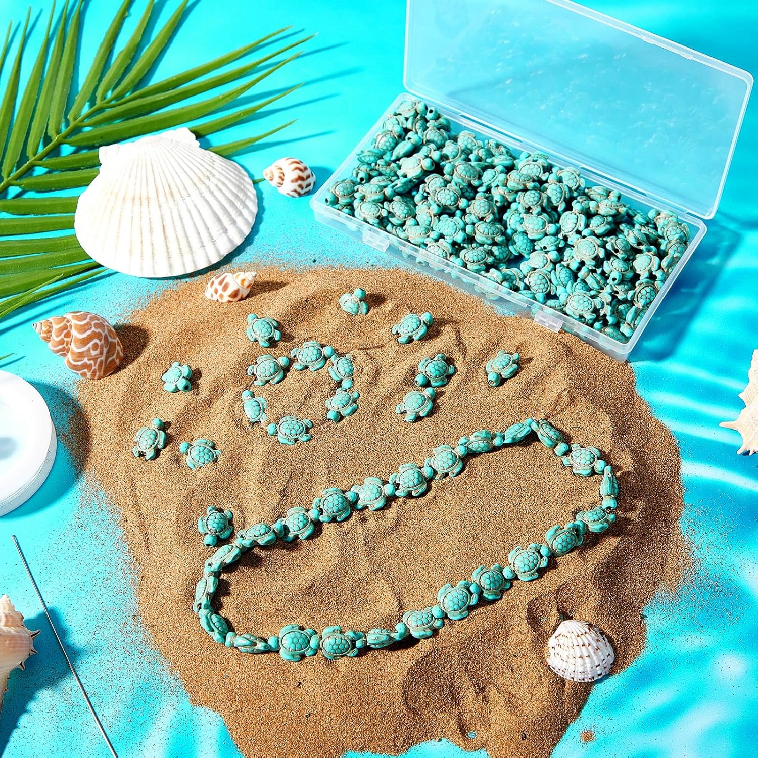 Kigley 200 cuentas de tortuga en forma de tortuga, cuentas de turquesa sintéticas con tema oceánico y mar para hacer joyas, pulseras, collares,