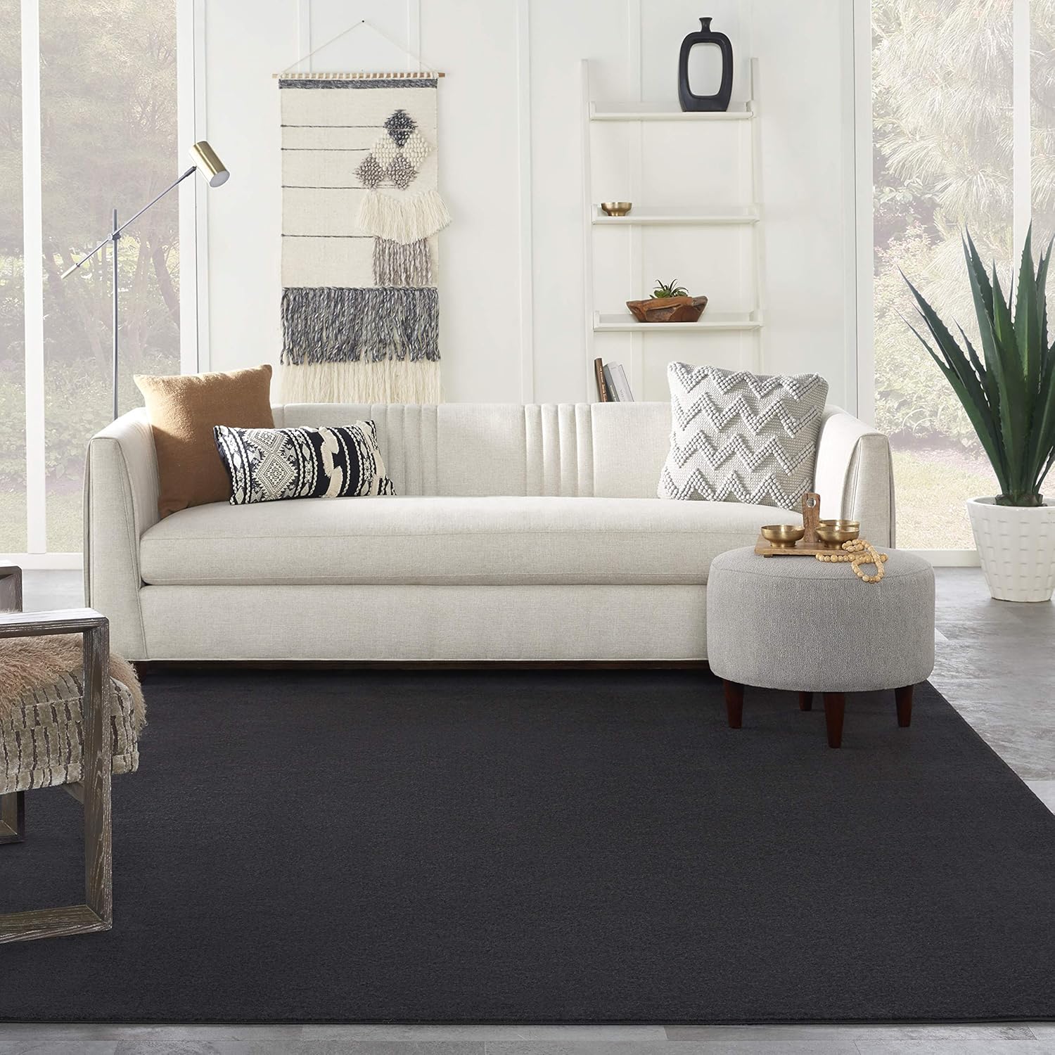 Nourison Essentials Alfombra para interiores o exteriores, negro, 8 x 11 pies, fácil de limpiar, no desprende pelo, para dormitorio, sala, comedor,
