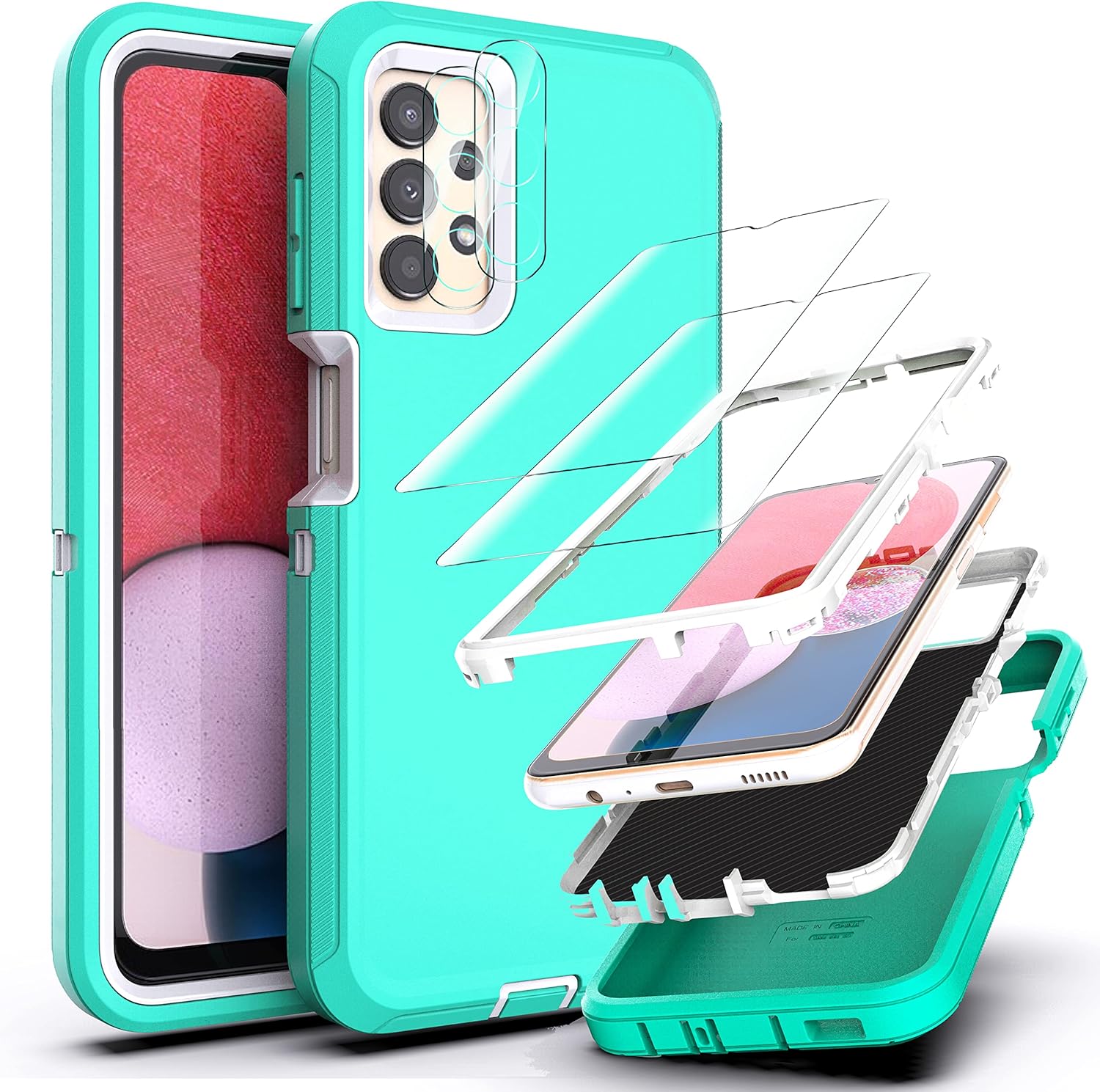 YmhxcY Funda para Samsung Galaxy A13 4G-5G con película a prueba de explosiones 2 unidades y película protectora de pantalla de lente de cámara 2