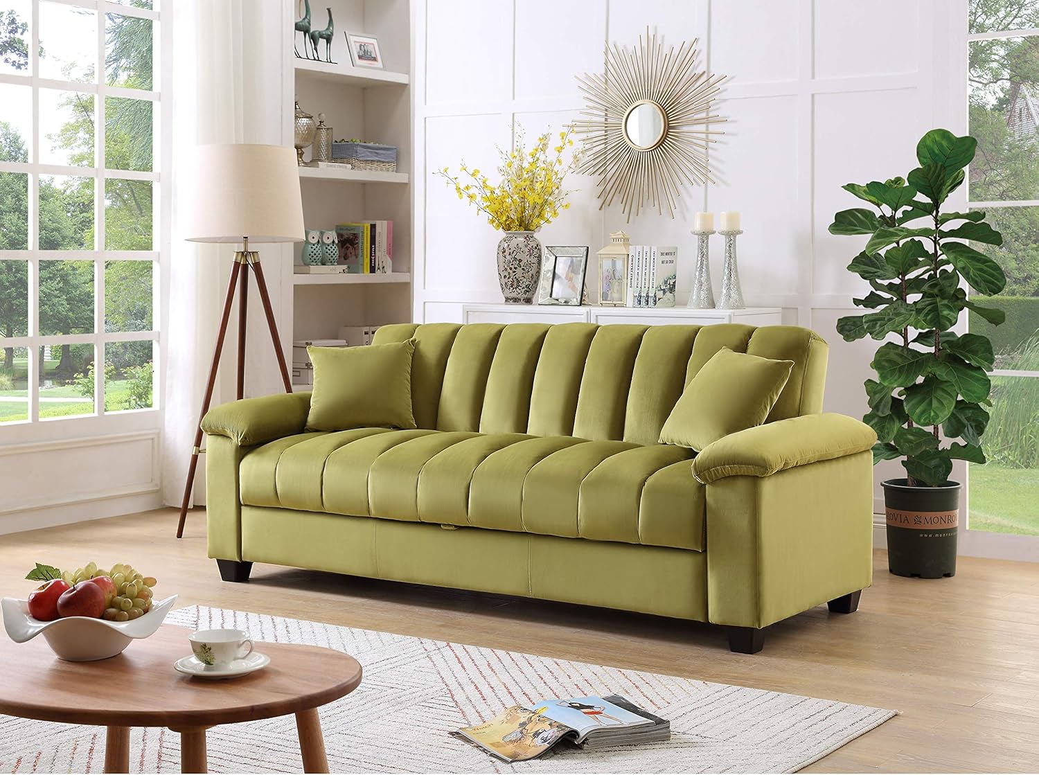 Sofá cama convertible de terciopelo de 82.7 pulgadas con almacenamiento para sala de estar y dormitorio, color verde