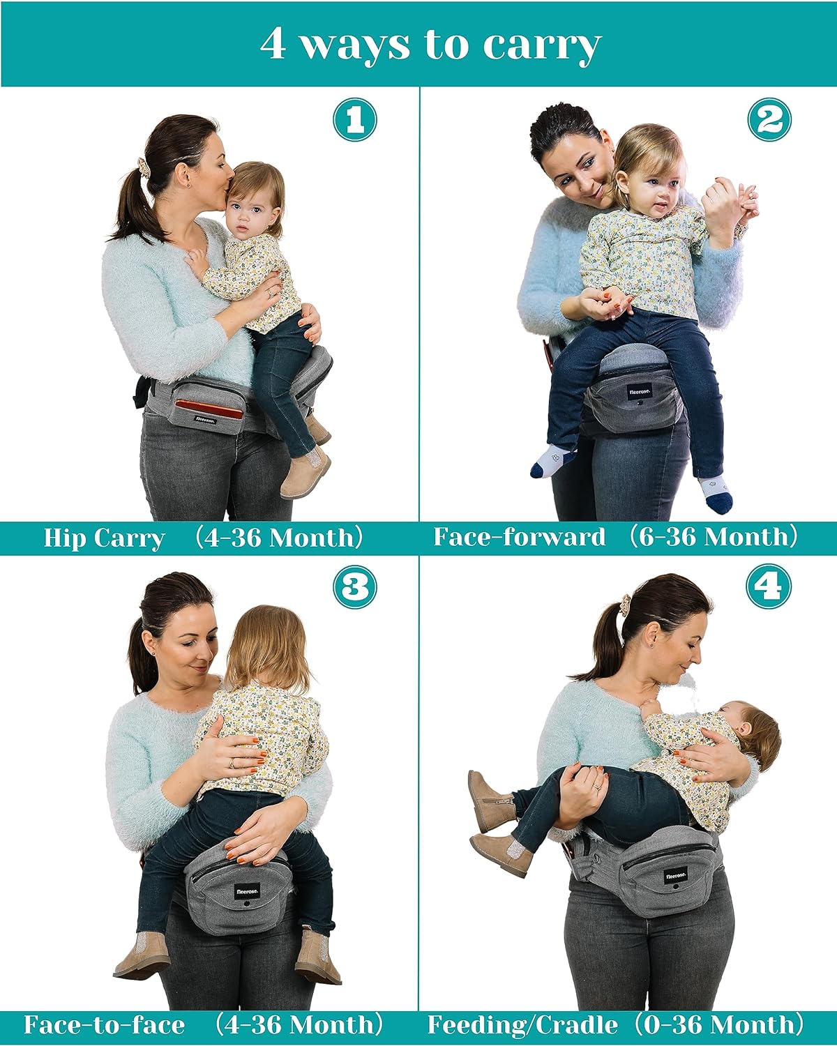 Portabebés de cadera – Nuevo diseño de banco ergonómico, múltiples bolsillos y soporte lumbar y materiales transpirables para recién nacidos y niños