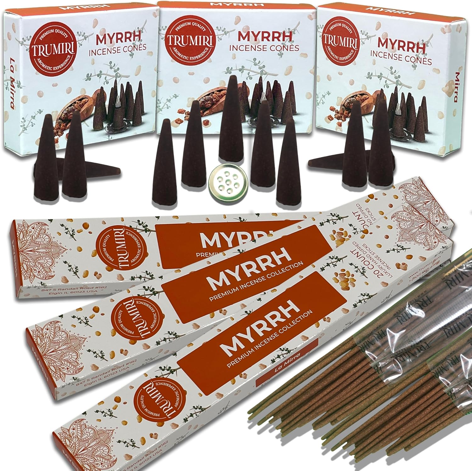 Paquete combinado de varillas de incienso perfumadas de mirra y conos de incienso  60 varillas de incienso + 30 conos de insencia  Inscienso  Conos