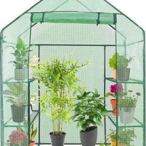 Mini invernadero de 3 niveles con 12 estantes, cubierta de tela de polietileno con puerta enrollable con cremallera para flores y plantas Mini invernadero de 3 niveles con 12 estantes, cubierta de tela de polietileno con puerta enrollable con cremallera para flores y plantas