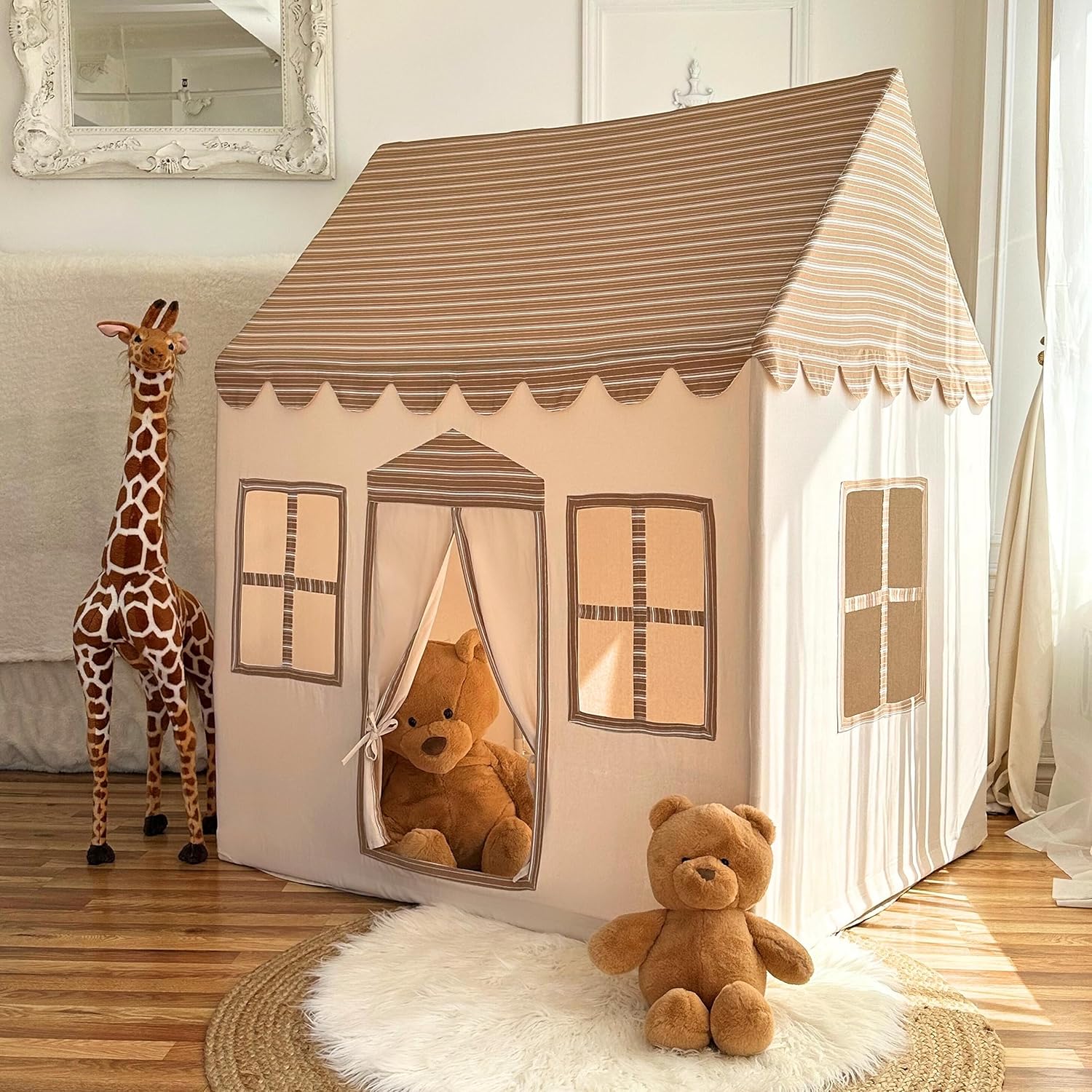 LiCosmo Extra Large Cotton Kids Play Tent 50x43x63 with Carry Bag, 33ft Battery Lights, 3 Windows, Outside Pocket, Kids Tent indoor  Tent for Kids