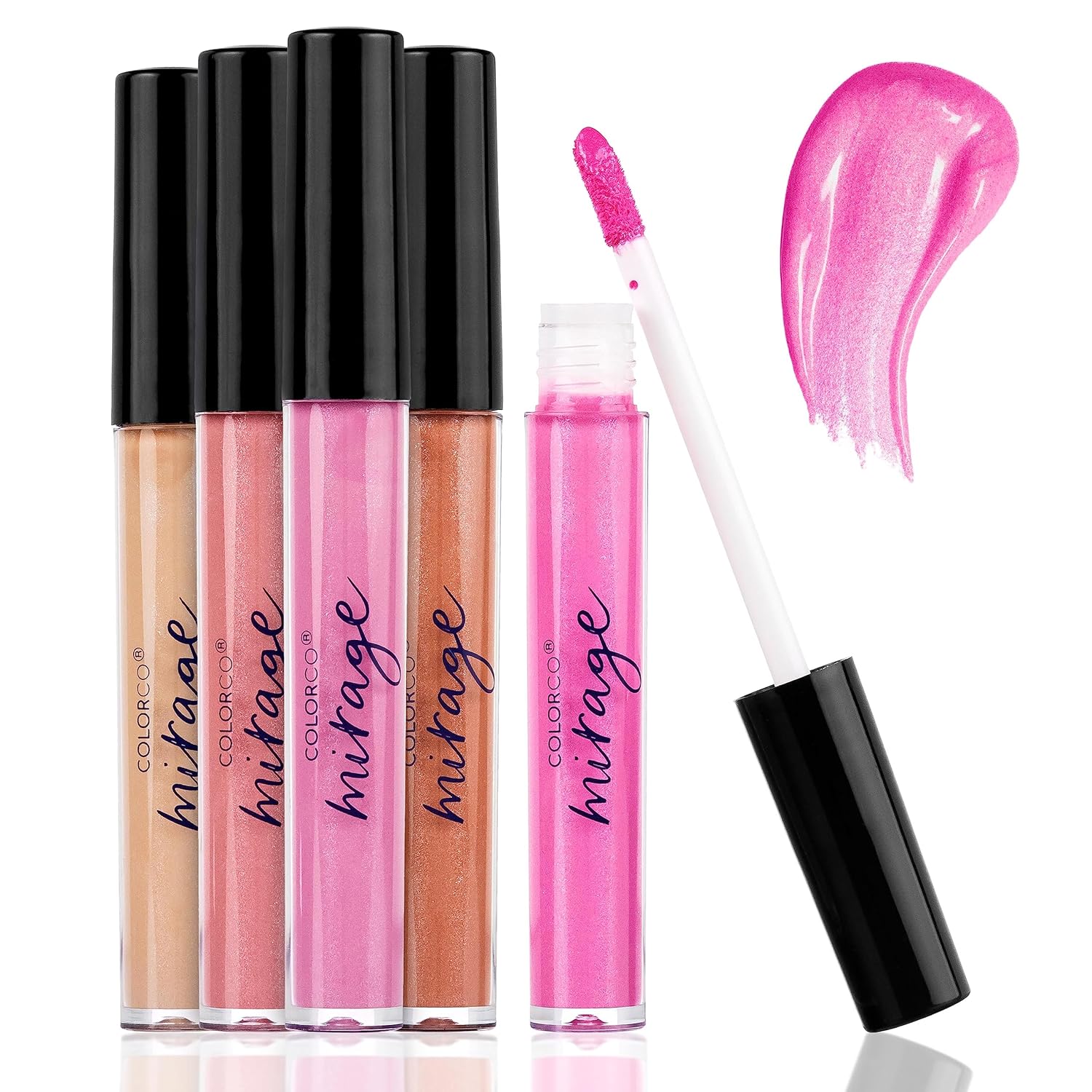 Expressions – Colección Mirage Lip Gloss de 5 piezas, paquete de 5 brillos de labios, tubos surtidos de brillo de labios con varita, juego de brillo