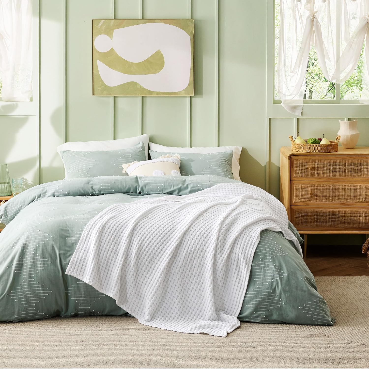Bedsure Manta refrescante de algodón con diseño gofre, tamaño individual XL, ligera y transpirable de rayón derivado del bambú, manta de lujo para