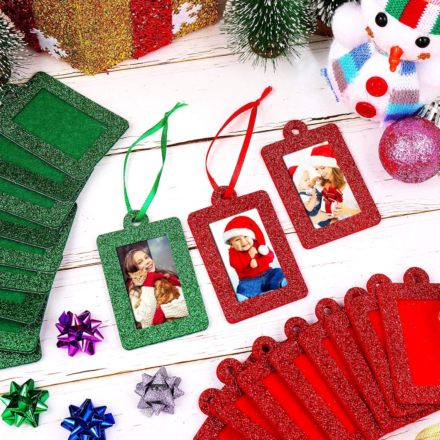 20 Pieces Christmas Photo Frames Ornament Mini Felt Hanging Picture Frame Small Picture Frame Christmas Tree Hanging Ornament for Family Xmas