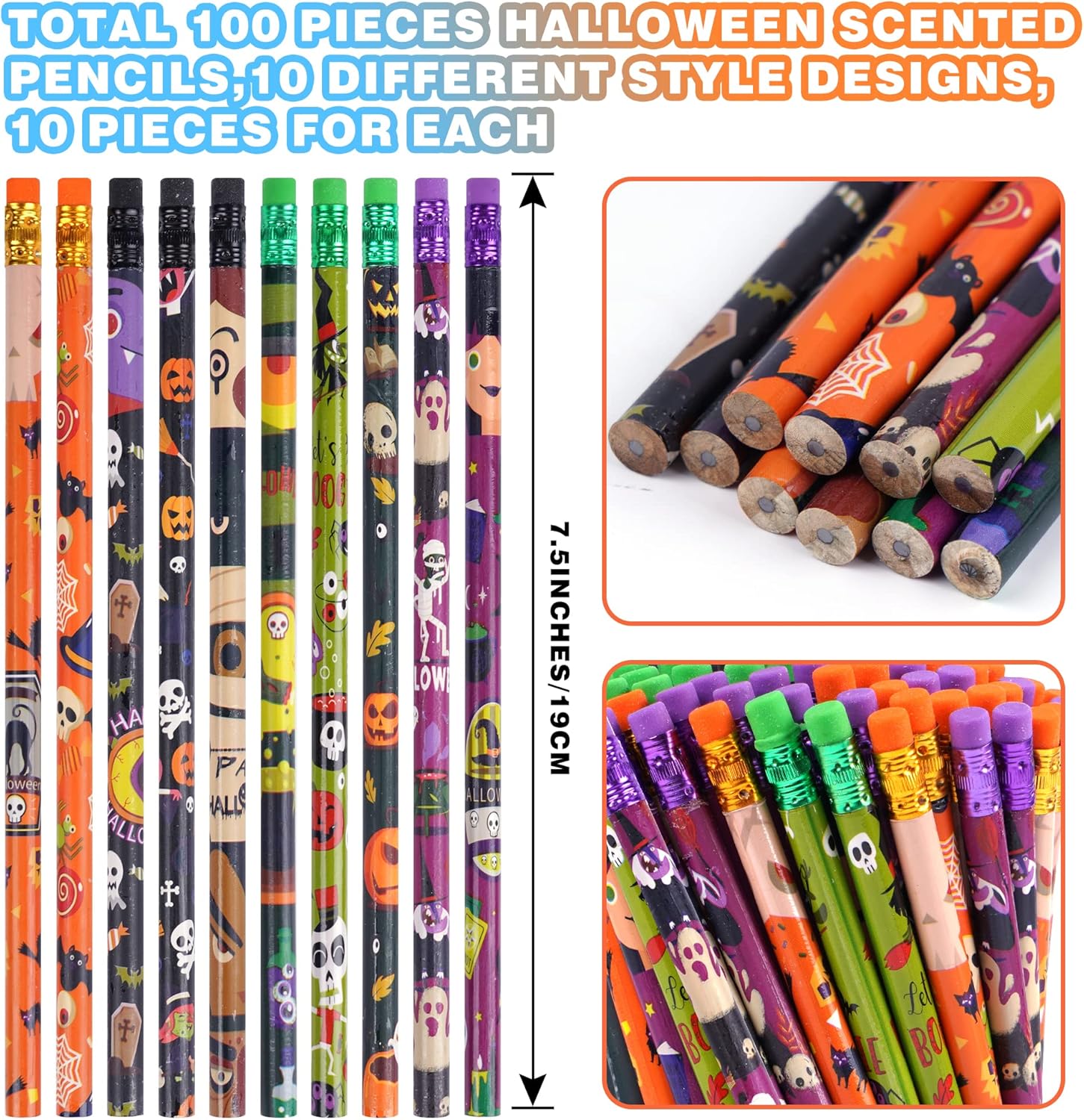 100 lápices de Halloween, lápices perfumados, lápices escolares, 10 estilos olorosos, lápices de colores con elementos de frutas para profesores,