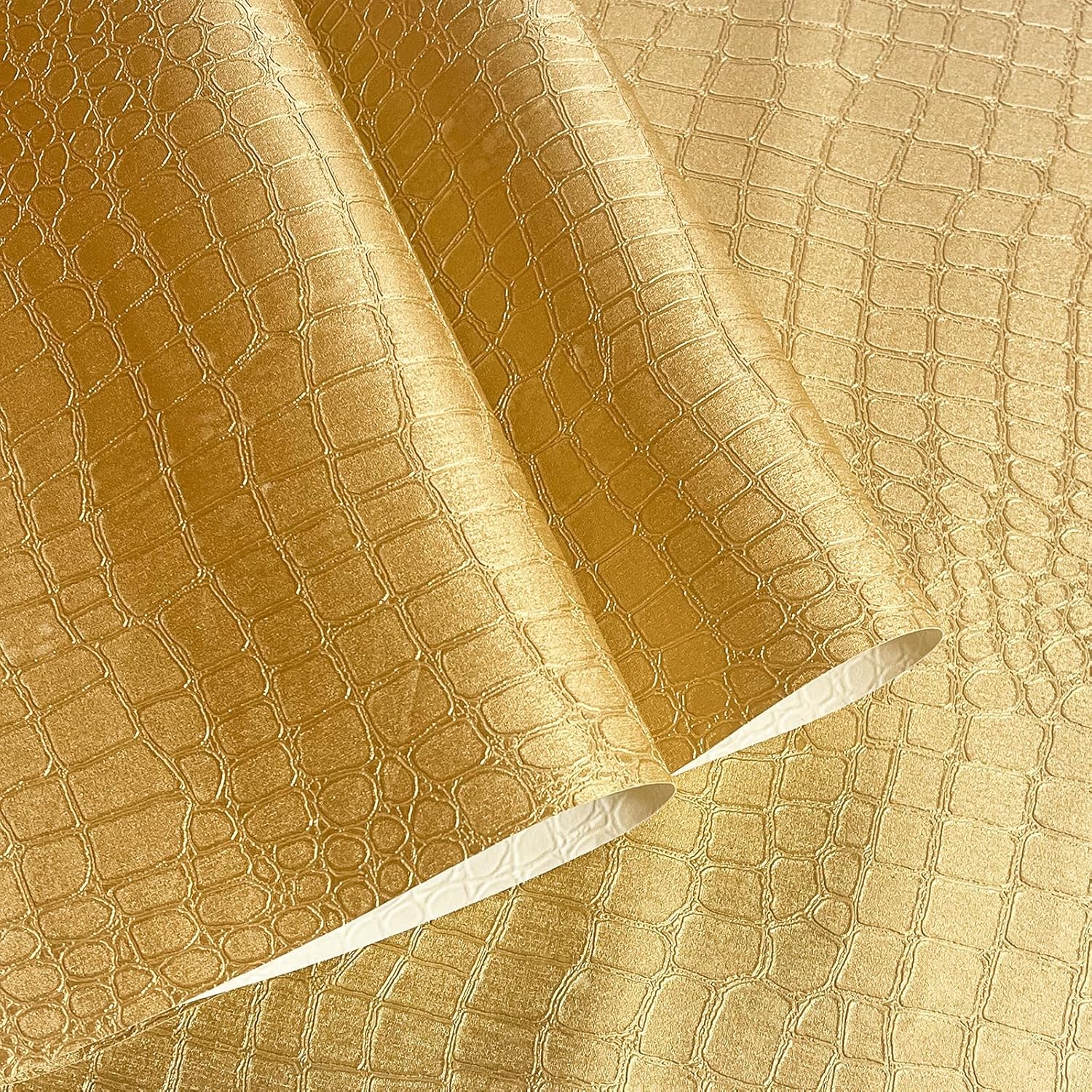 Simon&Siff Papel tapiz dorado texturizado de cocodrilo, papel tapiz moderno dorado de lujo para dormitorio y baño, 17.3 x 472 pulgadas, papel tapiz