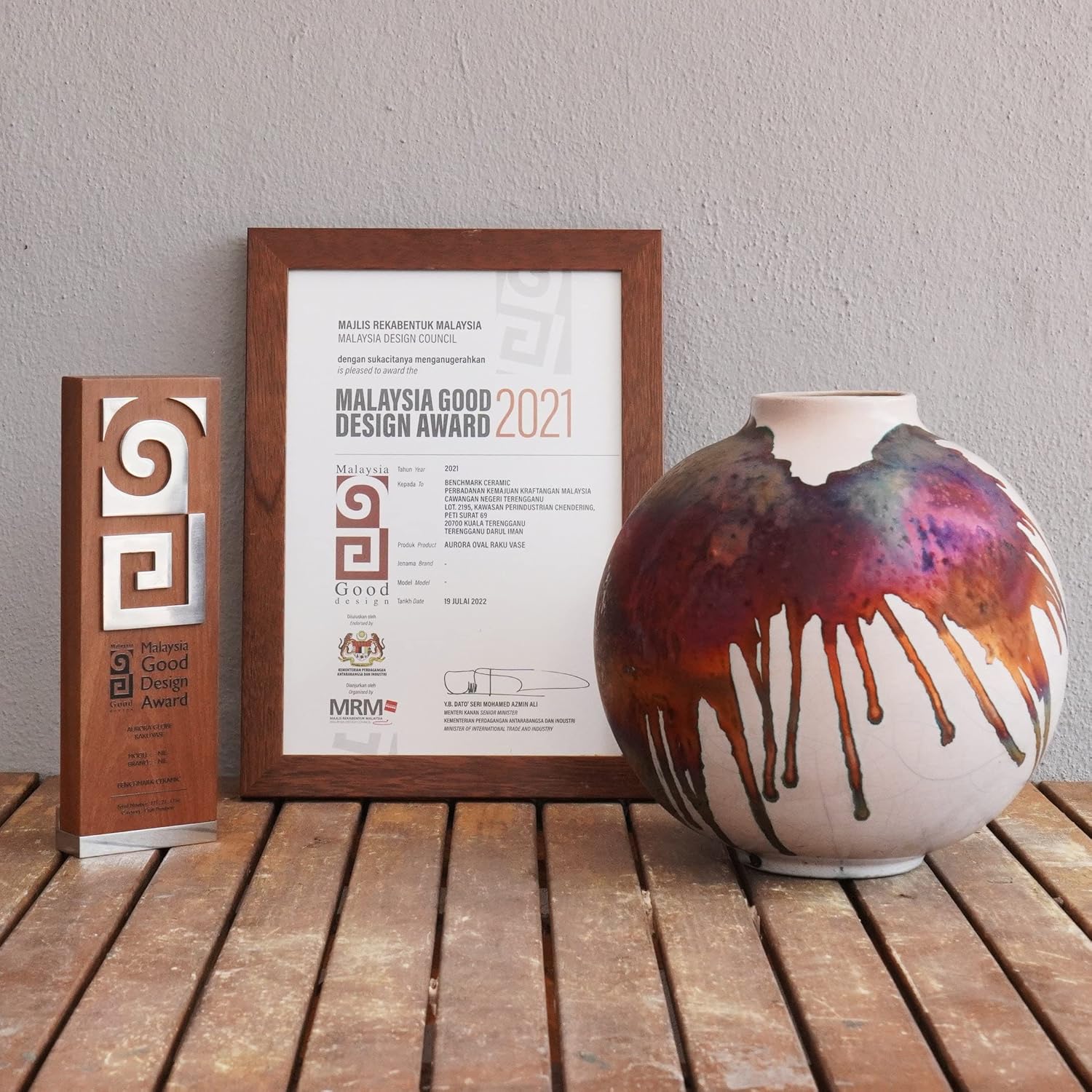 RAAQUU Florero grande Tsubomi de cerámica medio cobre mate jarrón SN0000665 13.5 pulgadas de ancho Raku cerámica hecho a mano arte decoración del