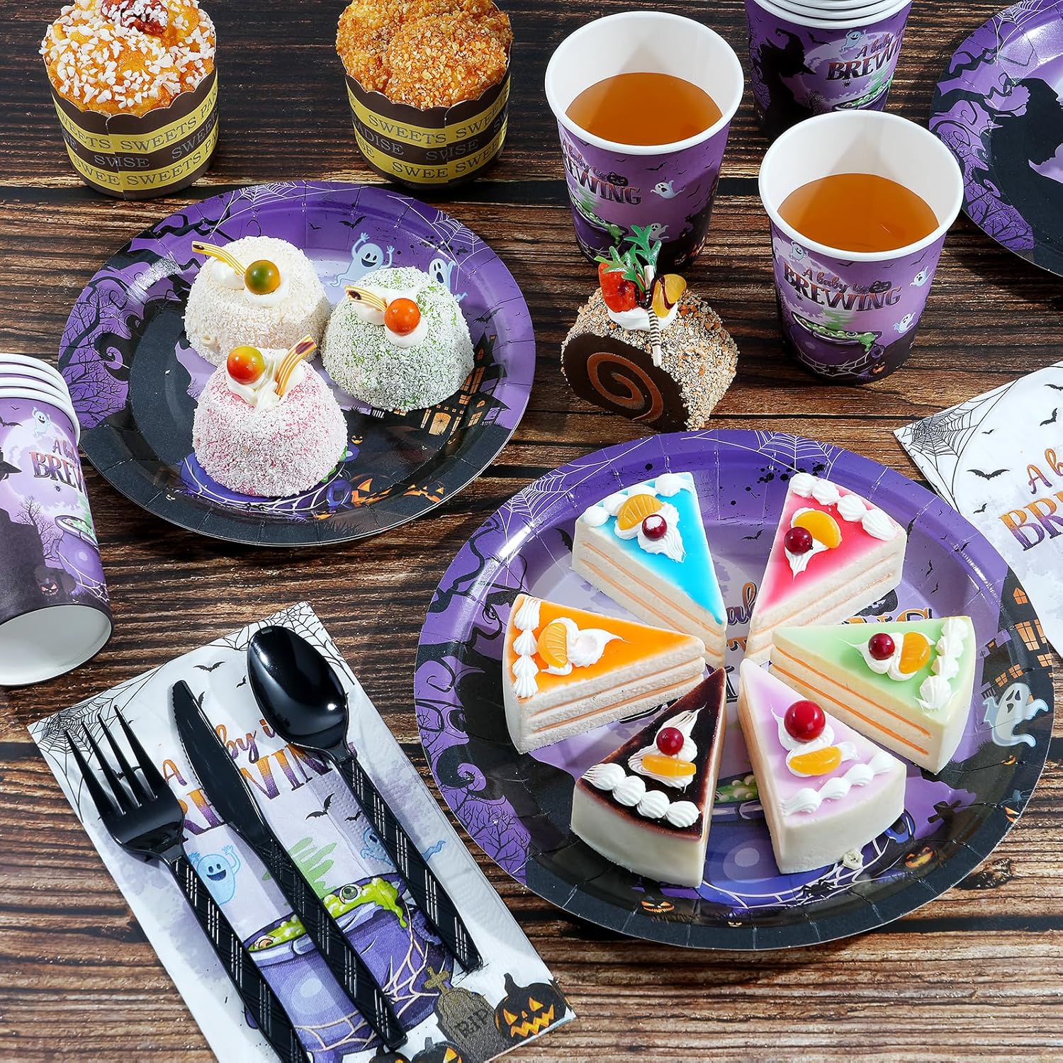 Decoración de suministros de fiesta de baby shower de Halloween, juego de platos y servilletas para baby shower, platos de papel desechables,