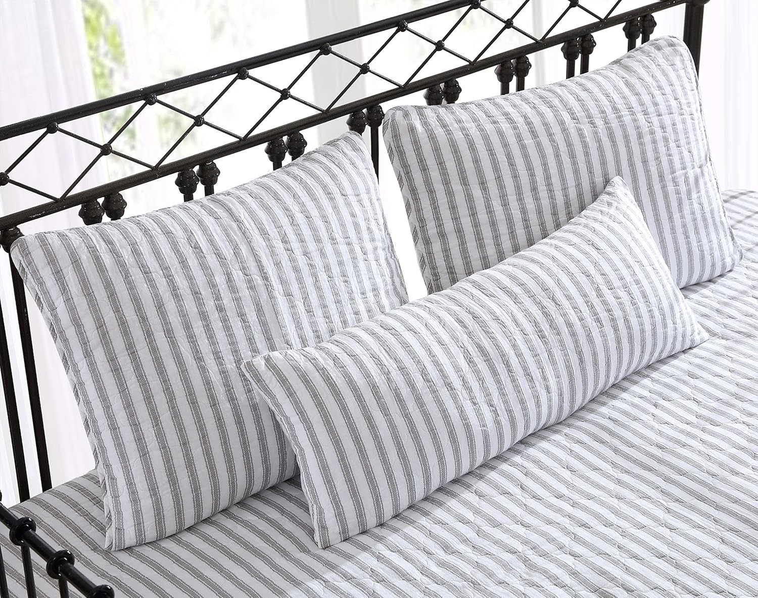 Stone Cottage – Juego de sofá cama, ropa de cama reversible de algodón con fundas a juego y almohada decorativa, prelavada para mayor suavidad (gris