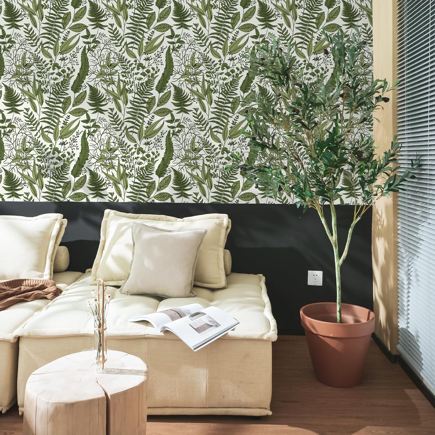 Papel tapiz tropical para despegar y pegar, hojas de helecho, selva, papel de contacto blancoverde, papel adhesivo floral, extraíble, papel tapiz