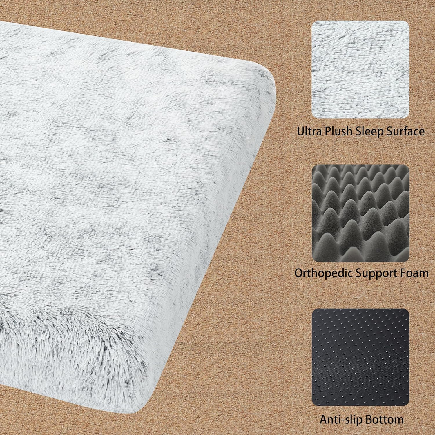 Cama para perro, almohadilla para jaula de perro con funda extraíble lavable para mascotas, parte inferior antideslizante, camas ortopédicas
