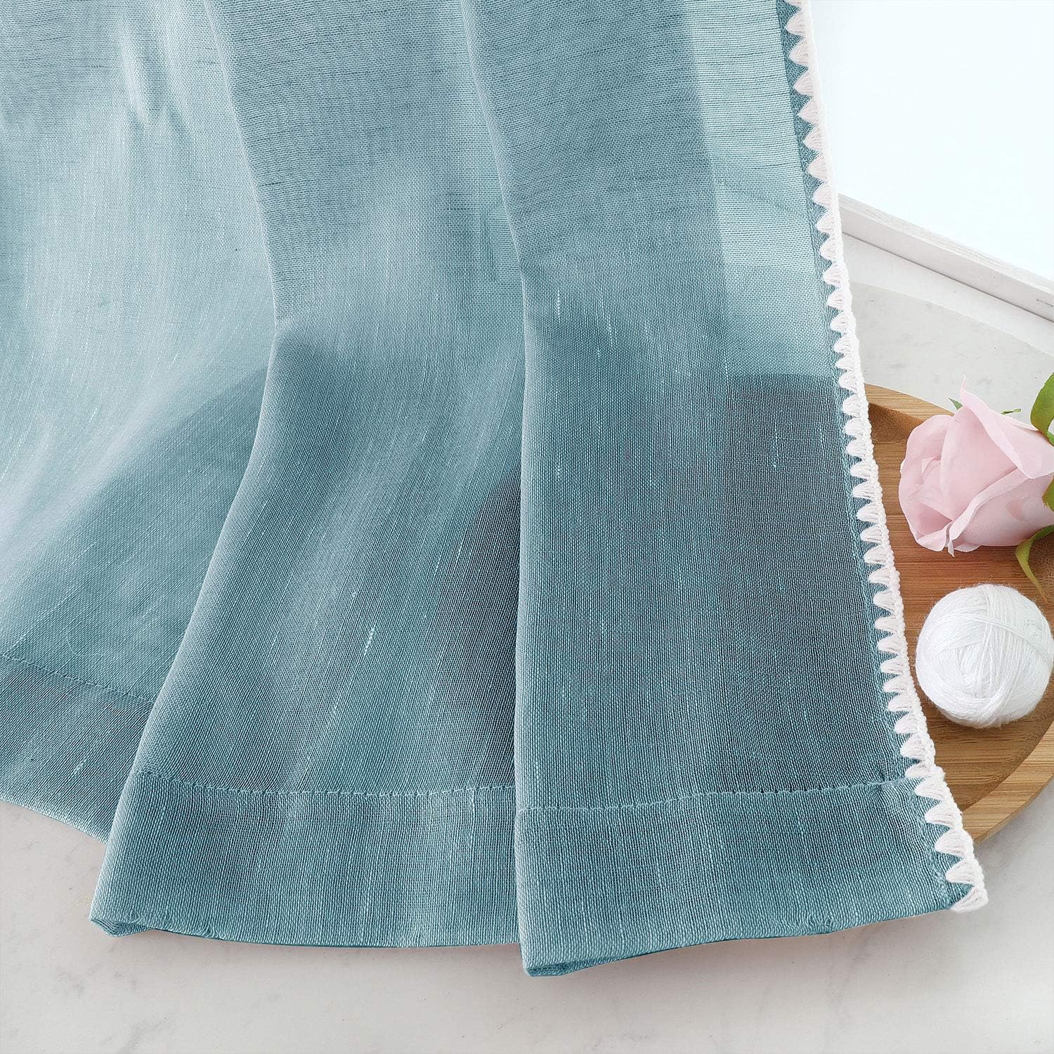 Selectex – Cortinas transparentes de lino natural con bordes semitransparentes