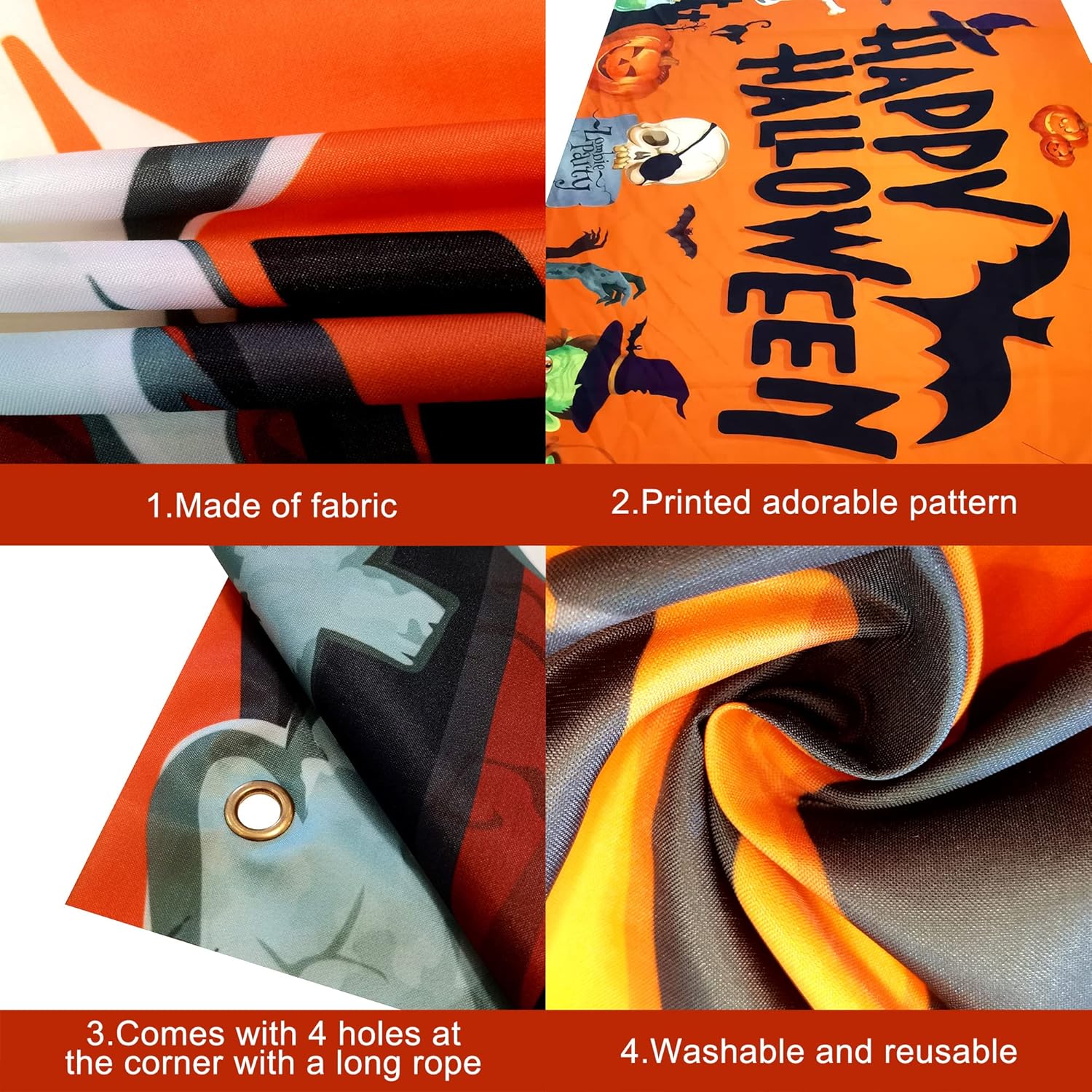 Fondo extragrande de Halloween para fotografía de 72 x 44 pulgadas, 2 piezas, pancarta naranja de feliz Halloween, cartel de truco o trato,