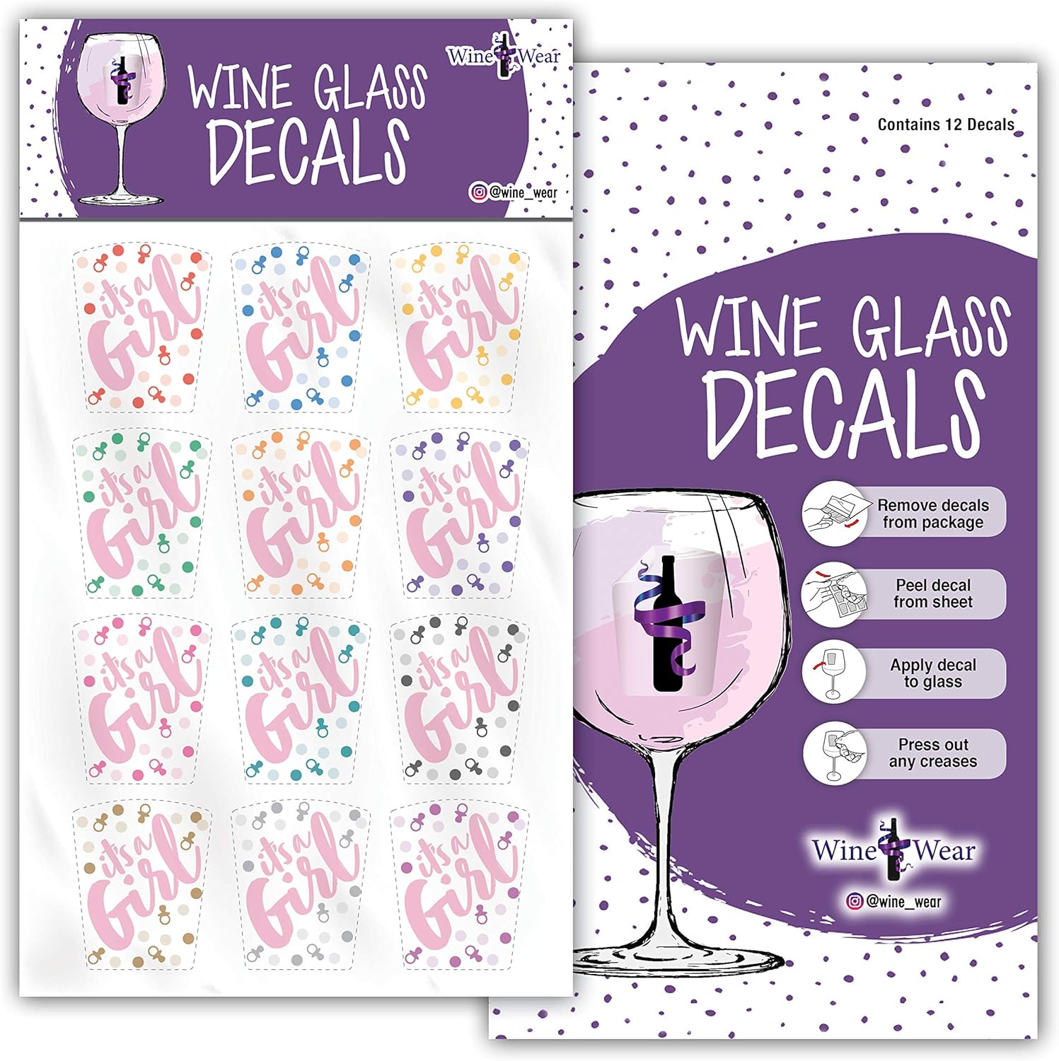 Marcadores de bebida 12 piezas  Calcomanías adhesivas estáticas reutilizables para baby shower (niña bebé)