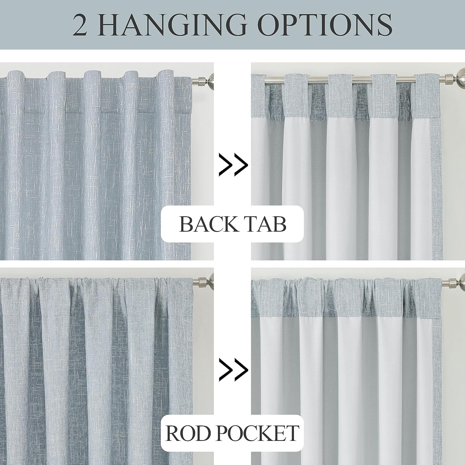 Vision Home Cortinas opacas con bolsillo para barra, pestaña trasera, color azul cambray, 95 pulgadas, para sala de estar, paneles de ventana,
