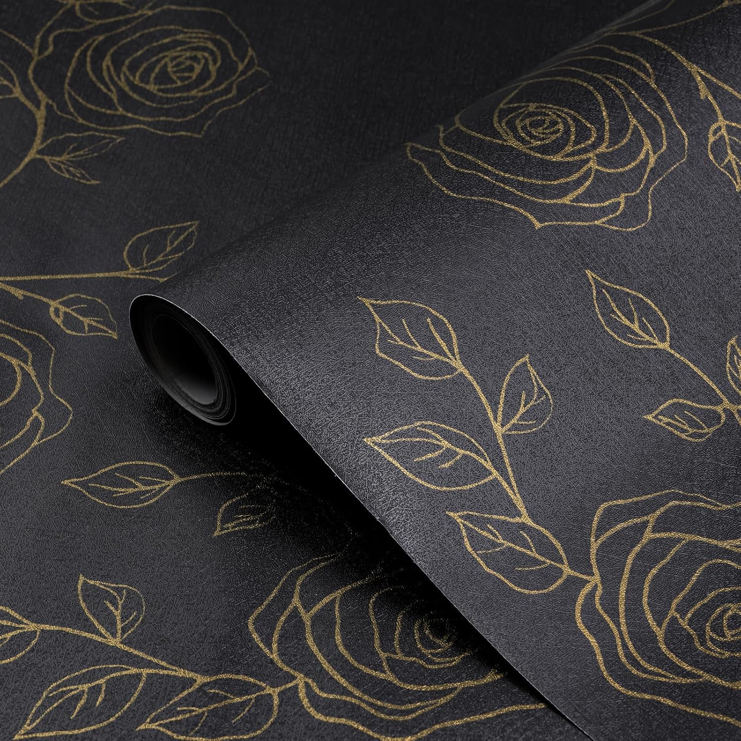 Amiya Papel tapiz de flores para despegar y pegar, papel tapiz bohemio dorado y negro, renovación de dormitorios, armarios, etc. Papel tapiz de