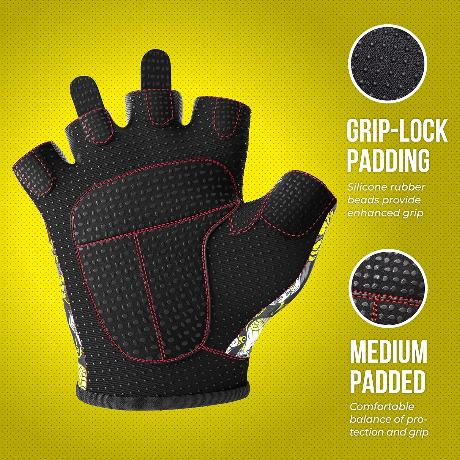 Contraband Pink Label 5237 Designer Series Workout Gloves for Women  Sugar Skull Print Weight Lifting Gloves for Women wGrip-Lock Padding  Gym