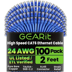 GearIT - Cable Ethernet Categoría 6, sin enganches, cable de red LAN para computadora, Azul