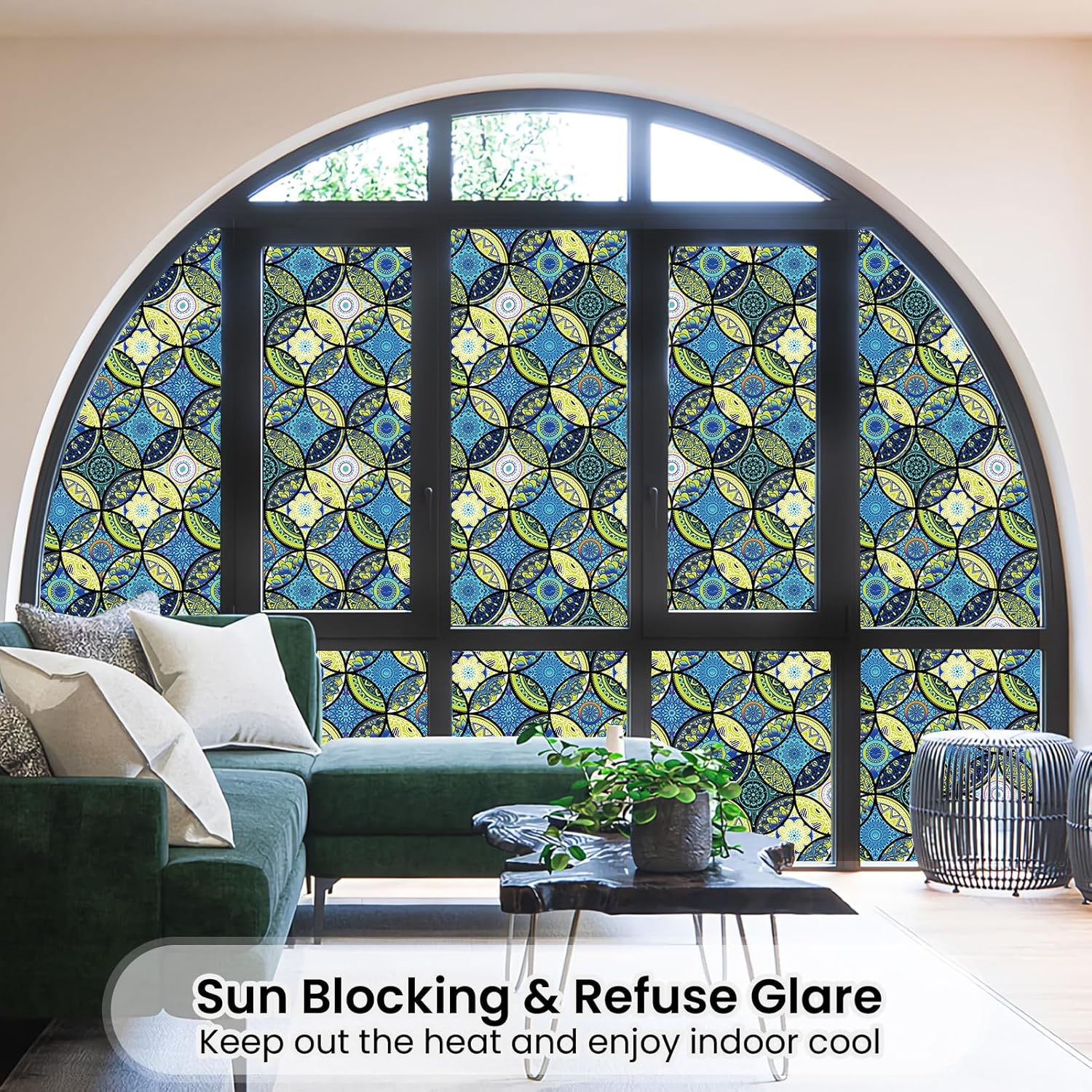 DKTIE Película para ventana de vidrieras con kit de instalación, estilo bohemio, protección de privacidad, luz suavizante, película decorativa para