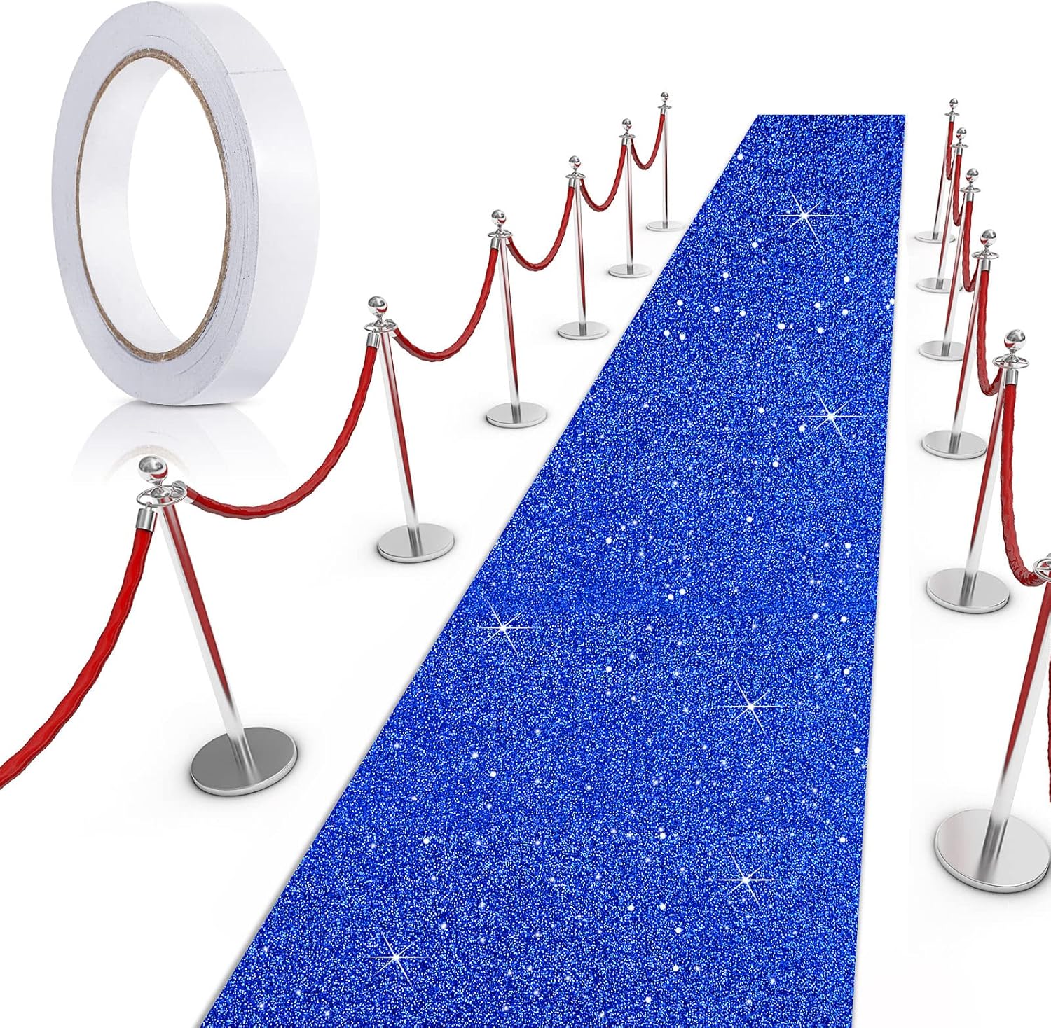 Tatuo Alfombra de pasillo de 55 GSM de grosor con cinta para alfombra para boda, graduación, fiesta, exterior, interior, pasillo (azul brillante,