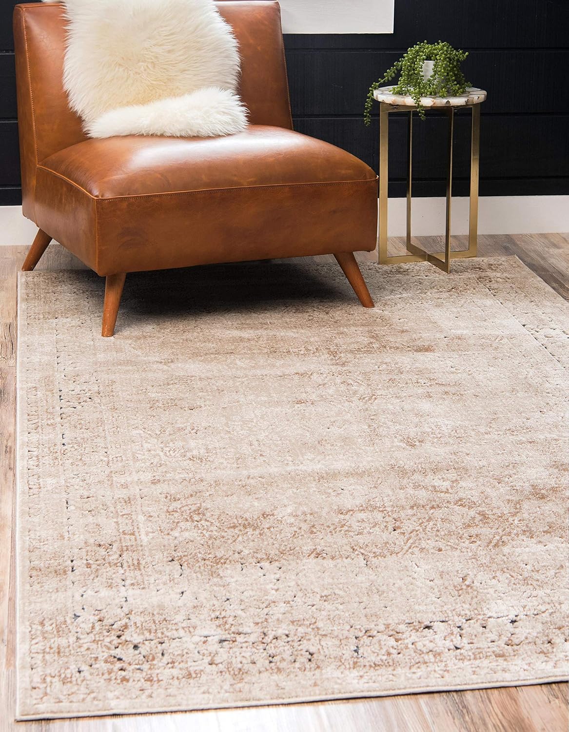 Unique Loom Chateau Collection – Alfombra con textura tradicional envejecida, Beige