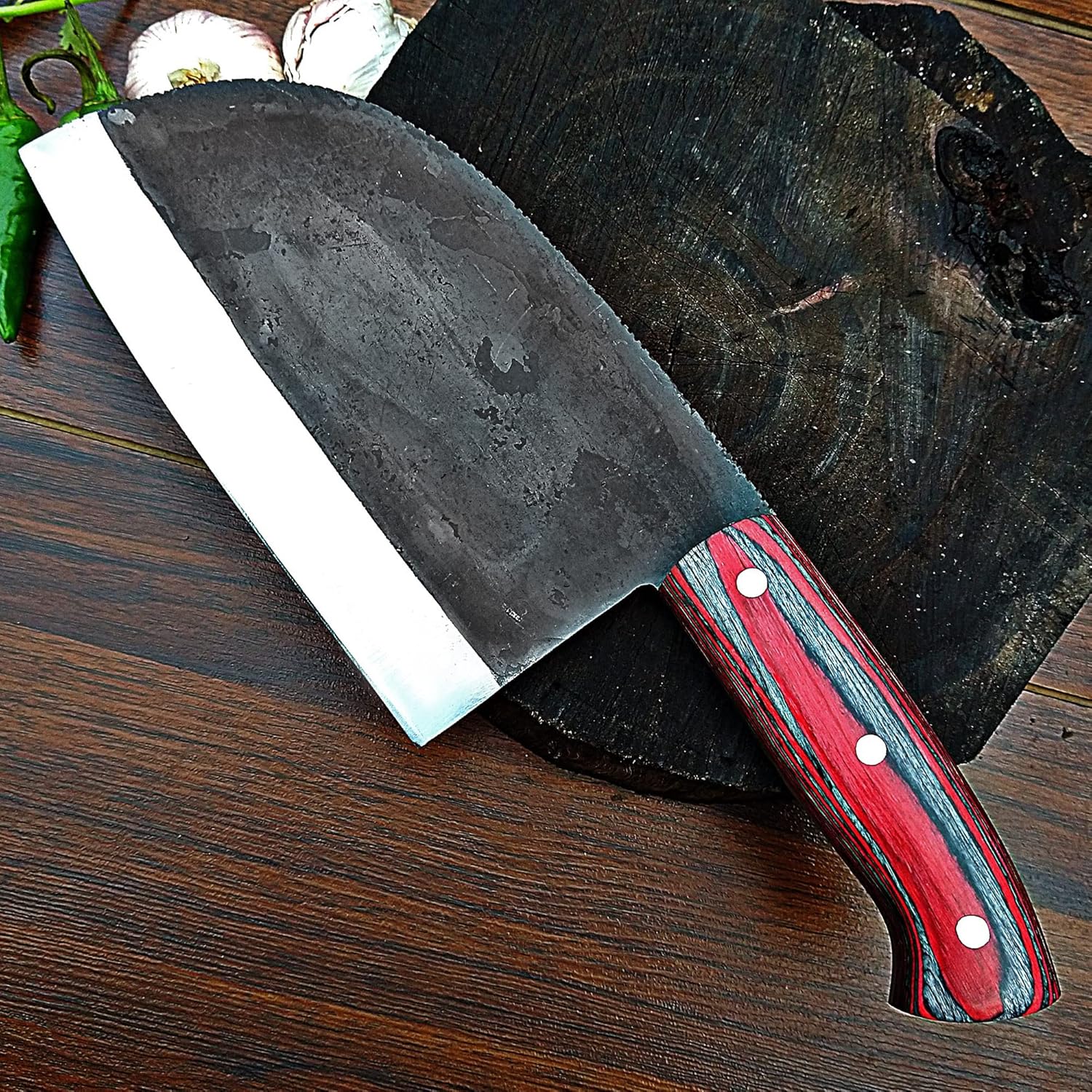 ColdLand – Cuchillo de carnicero de alto carbono, cuchillo de carnicero forjado a mano, cuchillo de cortar verduras con funda de cuero para cocina,