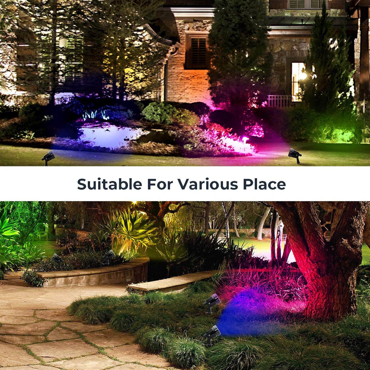 S SMIFUL Focos RGB para exteriores, focos de Navidad, cambio de color, IP65, impermeable, iluminación LED de paisaje con temporizador remoto,