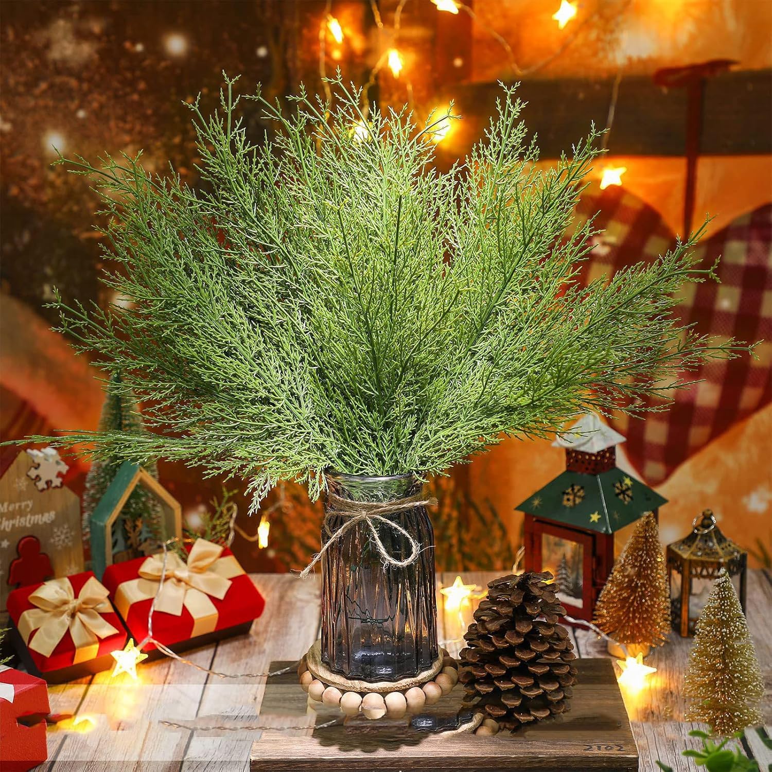 WEISPARK Ramas de hojas de pino artificiales, 50 piezas de 13.7 pulgadas, ramas de pino de vegetación falsas, tallos sintéticos para manualidades,