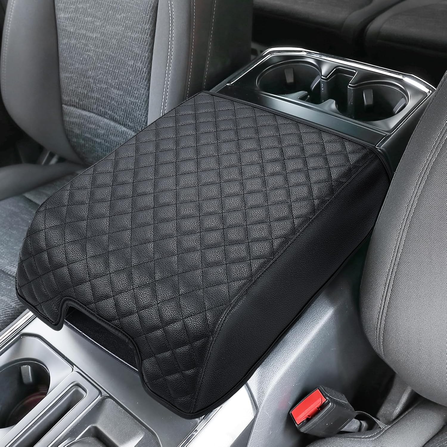 ISSYAUTO Funda de consola central compatible con F150 2015-2020, F250 F350 F450 2017-2022, Expedition 2018-2024, funda de cuero para reposabrazos