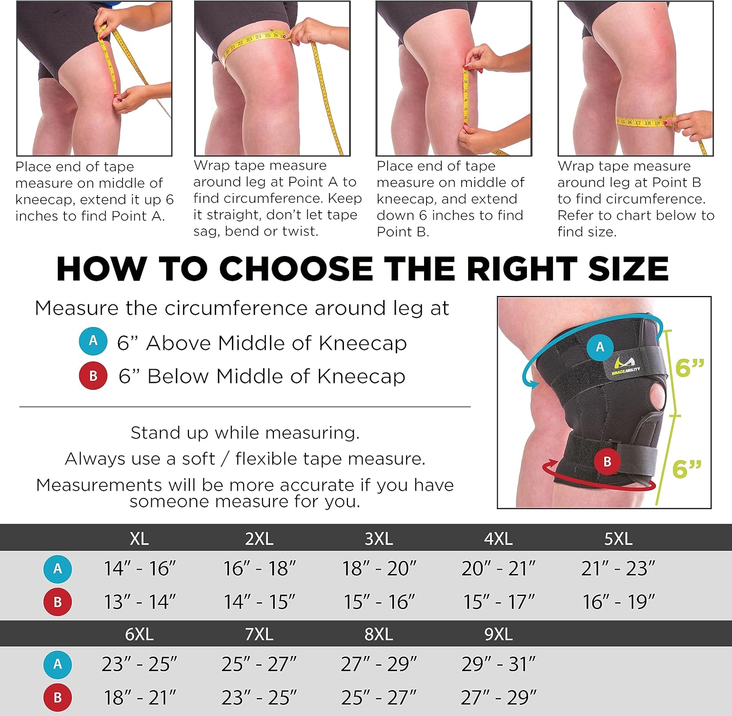 BraceAbility Rodillera envolvente de talla grande, soporte de compresión bariátrica con bisagras para hombres y mujeres con muslos grandes,