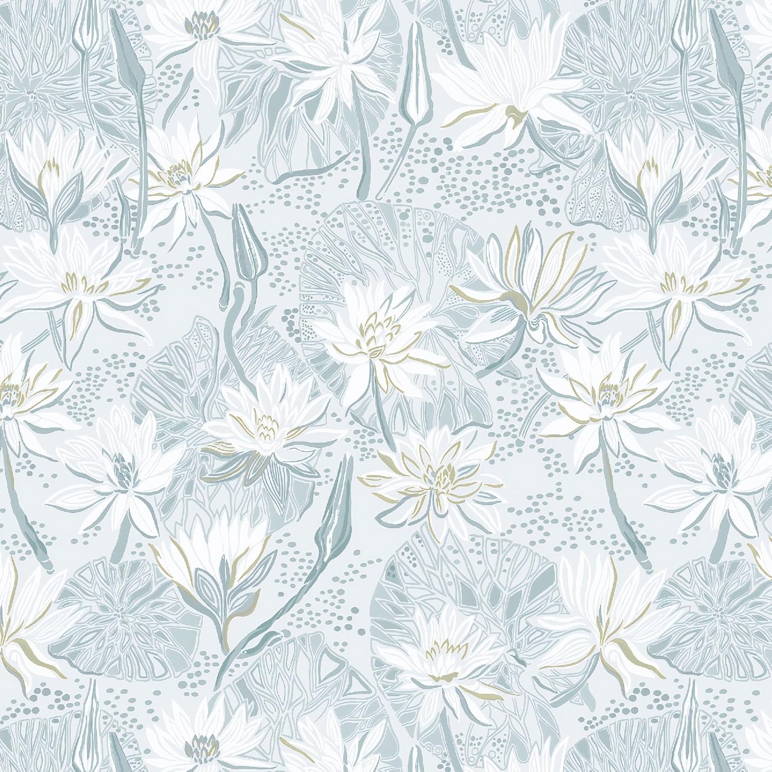 Fiula Papel pintado de loto azul, papel tapiz de flores autoadhesivo, 15.5 x 197 pulgadas, papel tapiz autoadhesivo decorativo para estantes y